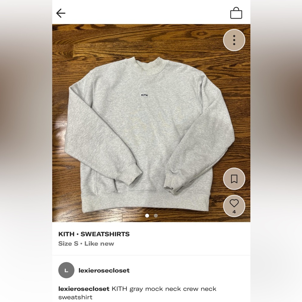 KITH GRAY MOCKNECK SWEATSHIRT